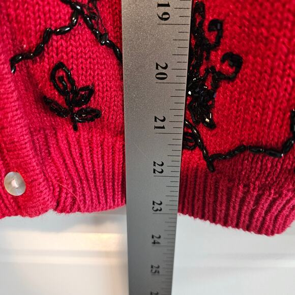 Vintage Tiara Cardigan Womens Large 90s Red Floral Beaded Holiday Party Glam - Picture 7 of 9